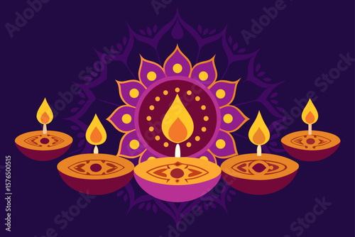 Festive Diwali Vector Background with Glowing Diya Lamps