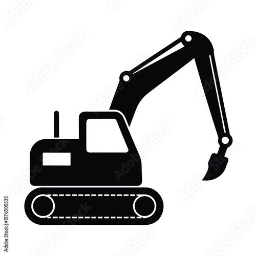 Excavator construction vehicle equipment black silhouette vector illustration