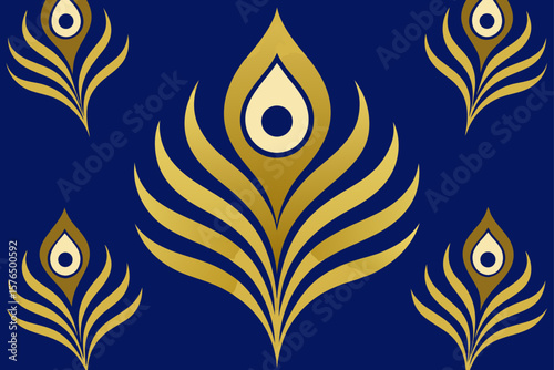 Royal Blue and Gold Elegant Peacock Feather Pattern