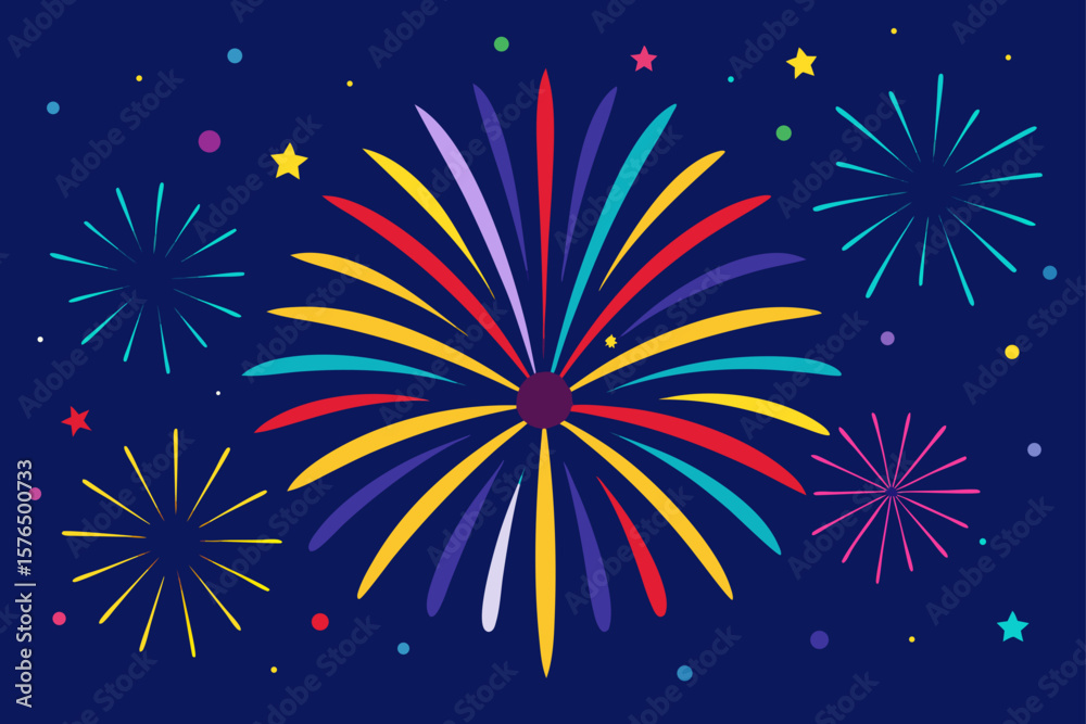Naklejka premium Colorful Festival Fireworks Bursting in the Night Sky