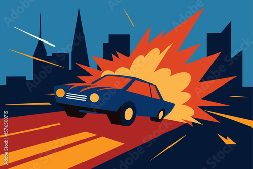 Cinematic Exploding Car Chase in a City Street