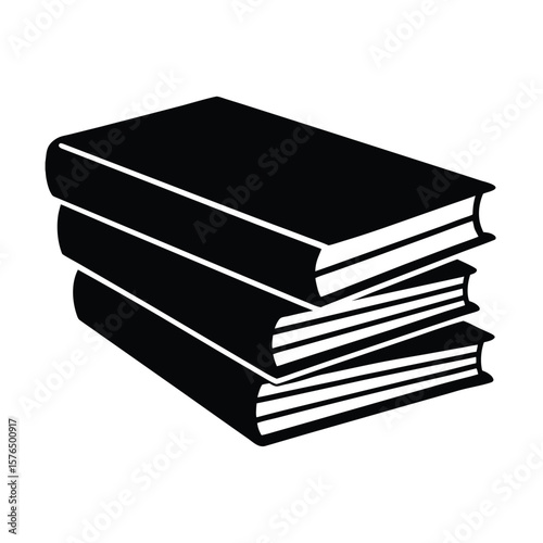 Stack of three books simple black and white silhouette vector illustration