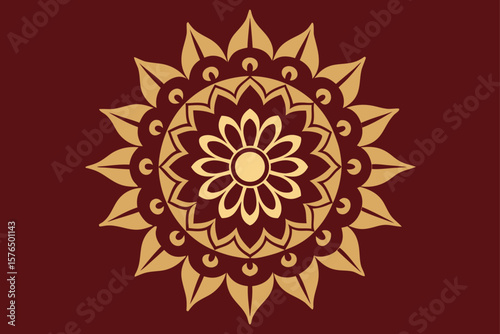 Ethnic Beige and Maroon Floral Henna Mandala Vector