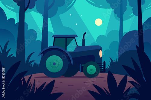 Surreal Scene of a Forgotten Tractor in a Jungle Clearing