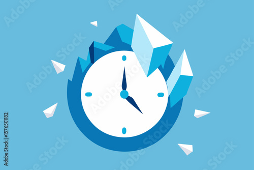 Shattered Clock Floating in Space Frozen Time Concept