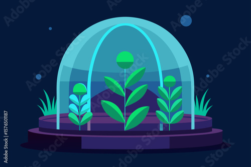 Glowing Plants in a Futuristic Botanical Greenhouse