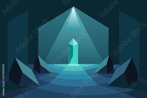 3D Geometric Abstract Cave with Light Emitting Shapes