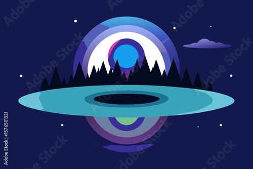 Giant Eye Shaped Lake Reflecting a Galaxy Sky