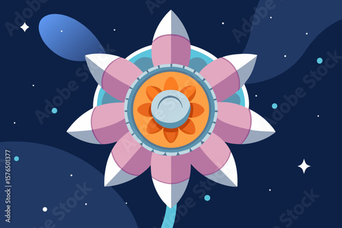 Gigantic Mechanical Flower Blooming in Outer Space