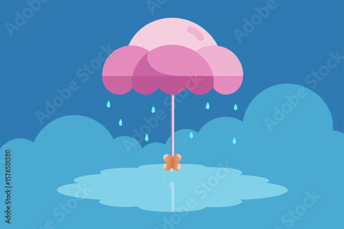 Giant Umbrella Cloud Raining Glowing Petals on a City