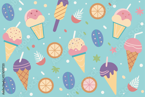 Summer Ice Cream Pattern on a Pastel Background