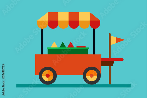 Illustration of an Indian Street Food Cart with Spicy Snacks