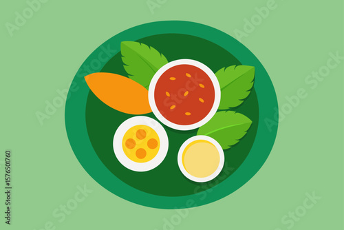 Top View Illustration of an Indian Thali Food Platter