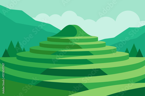 Flat Minimal Style Indonesian Rice Terrace Landscape