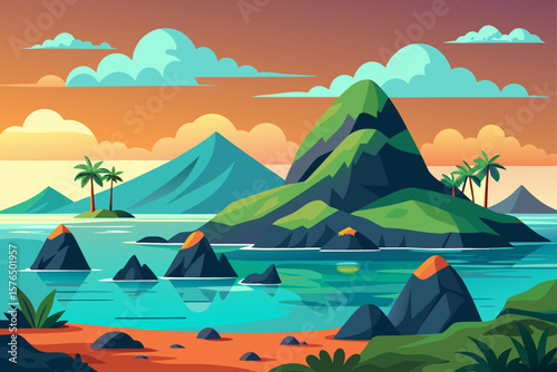 Volcanic Rocks and Sea in a Komodo Island Landscape
