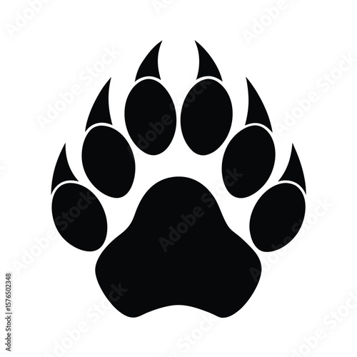 Bear paw print with claws animal foot silhouette vector illustration