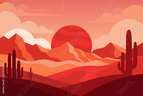 Minimal Desert Landscape with Layered Mountains