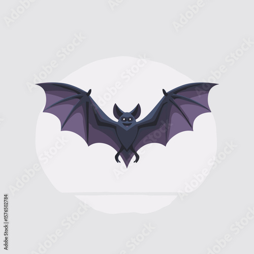 Cartoon bat with outstretched wings flying on light background  