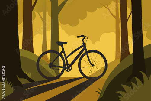 Old Bicycle Leaning Against a Tree on a Forest Trail