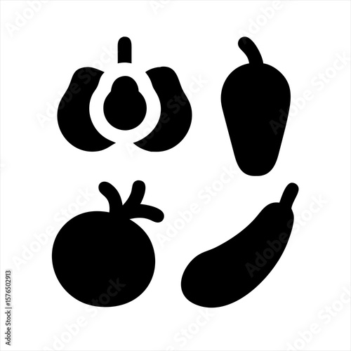 Various vegetables pepper tomato eggplant silhouette vector illustration