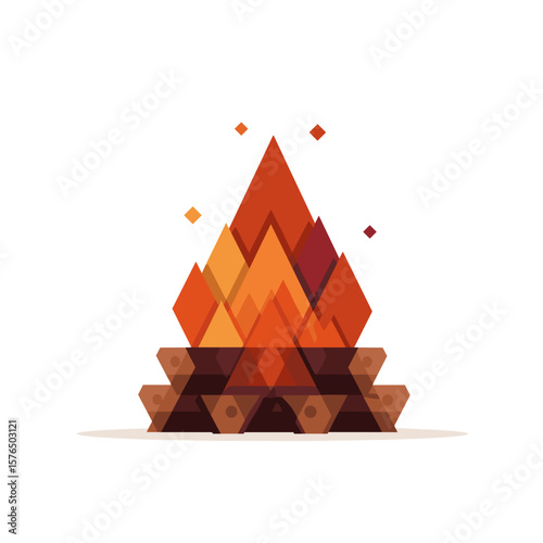 Abstract campfire illustration with flames and logs in geometric style  