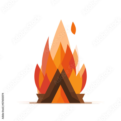 Abstract illustration of a campfire with flames and logs  