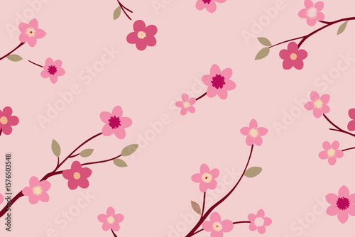 Seamless Sakura Floral Pattern on a Pale Pink Background