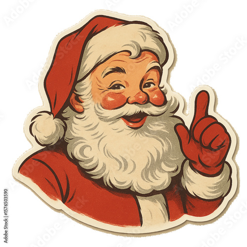 Charming Vintage Santa Claus Sticker – 1950s Retro Christmas Vector on White Background