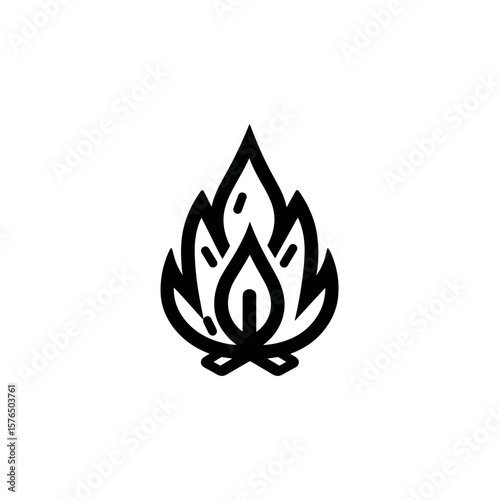 Campfire flame icon with stylized flames in black outline  