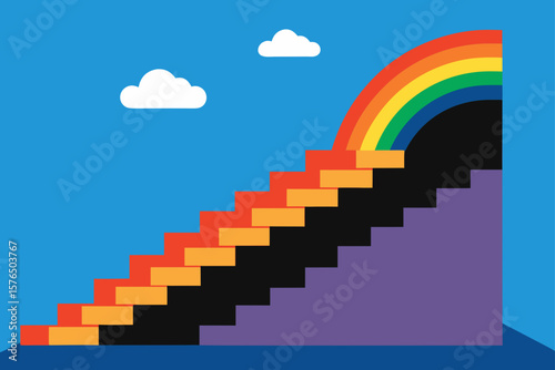 Staircase to Nowhere in an Open Sky with Falling Rain