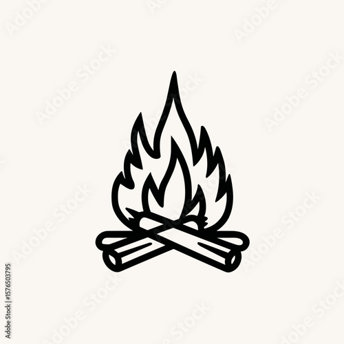 Hand-drawn campfire illustration with flames and logs  