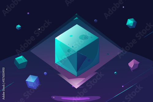 Transparent Floating Cubes Orbiting a Glowing Core