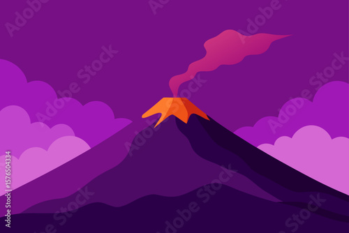 Indonesian Volcano Mountain with a Smoke Trail Under the Sky