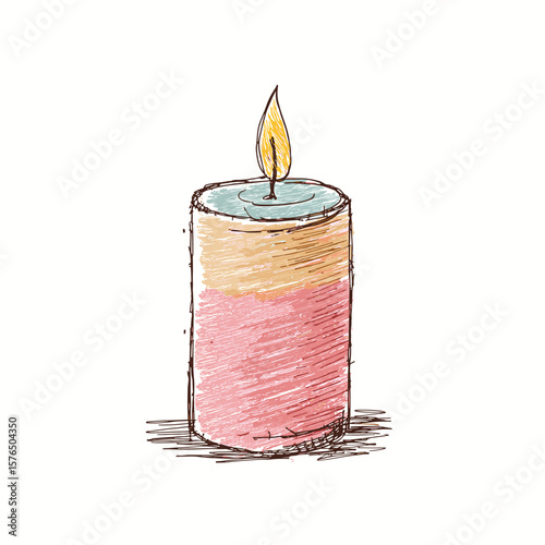 Colorful candle with a flame and layered design in soft colors  