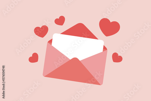 Express your affection with this delightful pink envelope and floating hearts, perfect for Valentine's Day greeting cards.