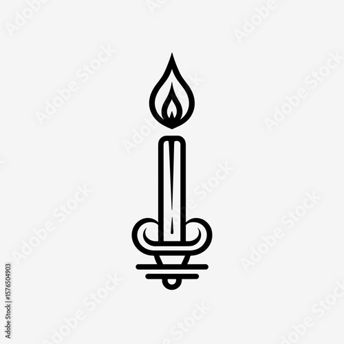 Simple line drawing of a candle with flame and holder  