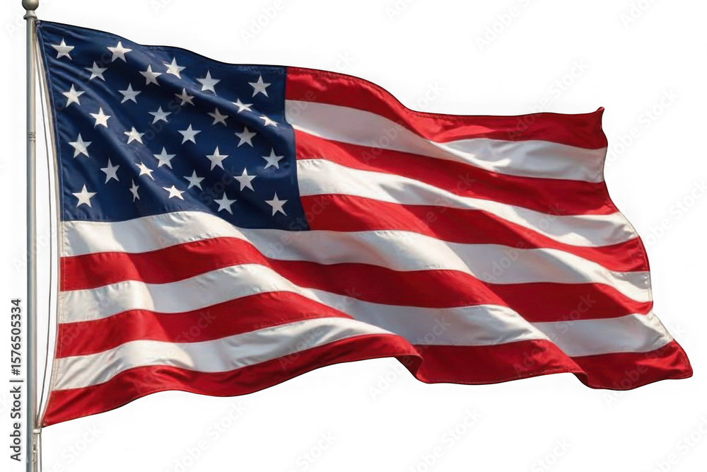 Obraz premium The american flag waves proudly on a flagpole isolated on transparent background
