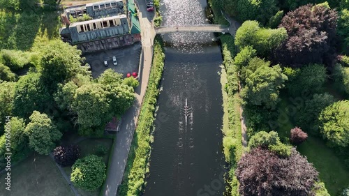 Aerial Sunset View Over Durham, UK – Scenic River, Historic Architecture & Lush Greenery
