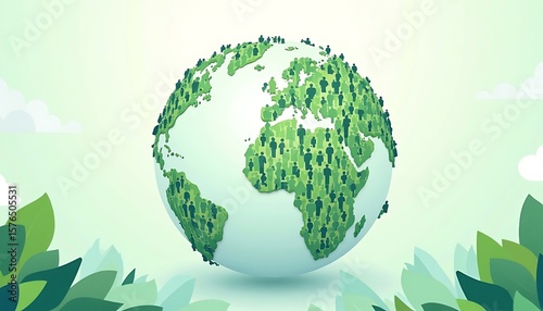 Conceptual Earth with People Icons Symbolizing Global Community and Sustainability