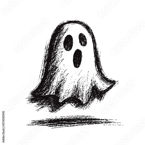 Cartoon ghost character floating on white background  