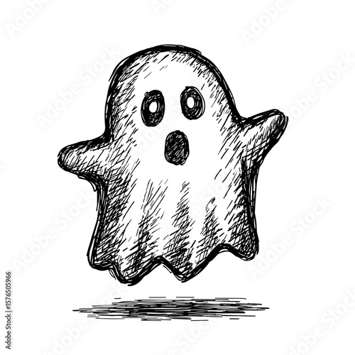 Cute cartoon ghost with surprised expression in hand-drawn style  