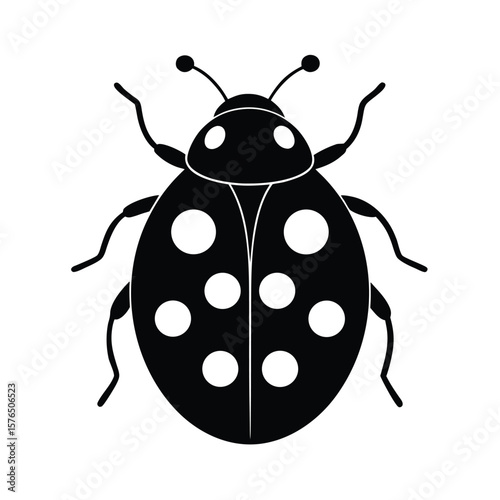 Black ladybug with white spots simple design silhouette vector illustration
