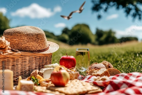 Enjoying a Sunny Picnic With Delicious Food and Refreshing Drinks in a Serene...