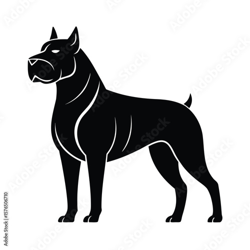 Standing cane corso dog breed full body black silhouette vector illustration