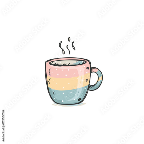 Colorful striped mug with steam rising from hot beverage  