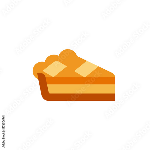 Slice of pumpkin pie in flat design with orange and yellow colors  