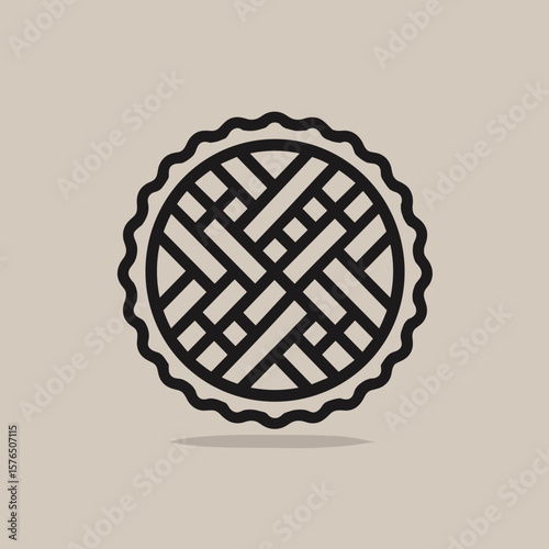 Circular woven pattern design in minimalist style on beige background  