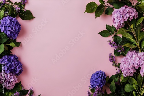 Beautiful Purple Hydrangeas Arranged on a Soft Lilac Background for Floral De...