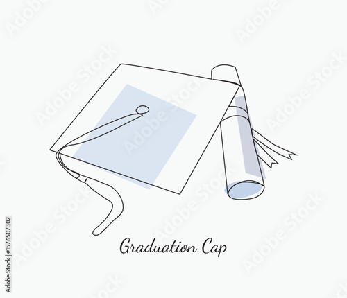 vector graduation cap and diploma line art design