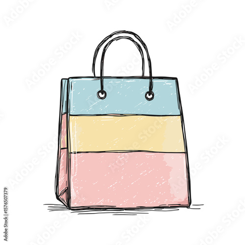 Colorful shopping bag with blue, yellow, and pink stripes  